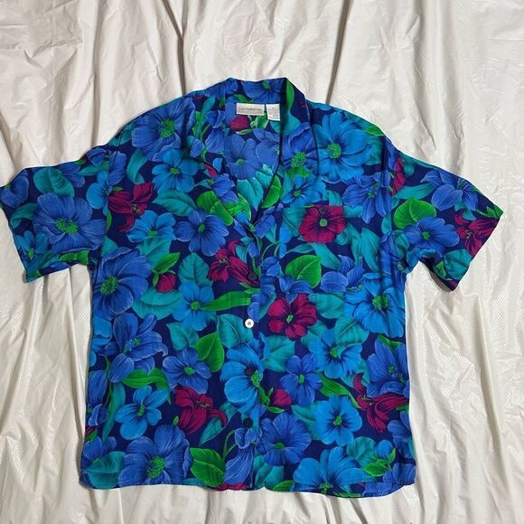 Liz Claiborne Collection Vibrant Floral Short sleeve Button-Up Shirt size 12 - Picture 5 of 10